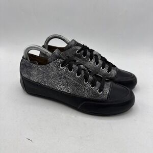 Candice Cooper Womens 7 Leather Low Top Lace Up Sneakers Black Silver